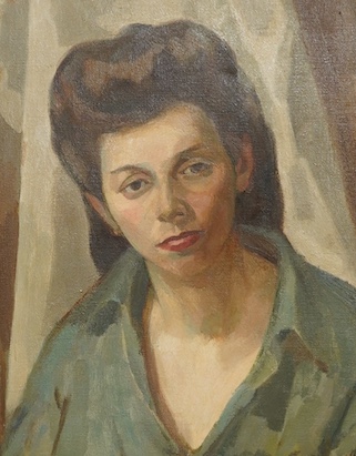 Charles McCall (Scottish, 1907-1989), 'Mitzi, first portrait', signed, Christies, St. James, London, September 1995 label verso, oil on canvas, 50 x 39cm, dated 1944